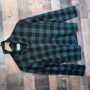 Old Navy Green and Black Checkered Plaid Shawl Collar Sweater Sz XL (14-16) Kid